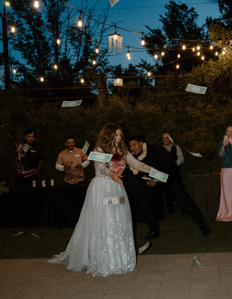 bride performing the taualuga during the wedding reception at a Reno Wedding
